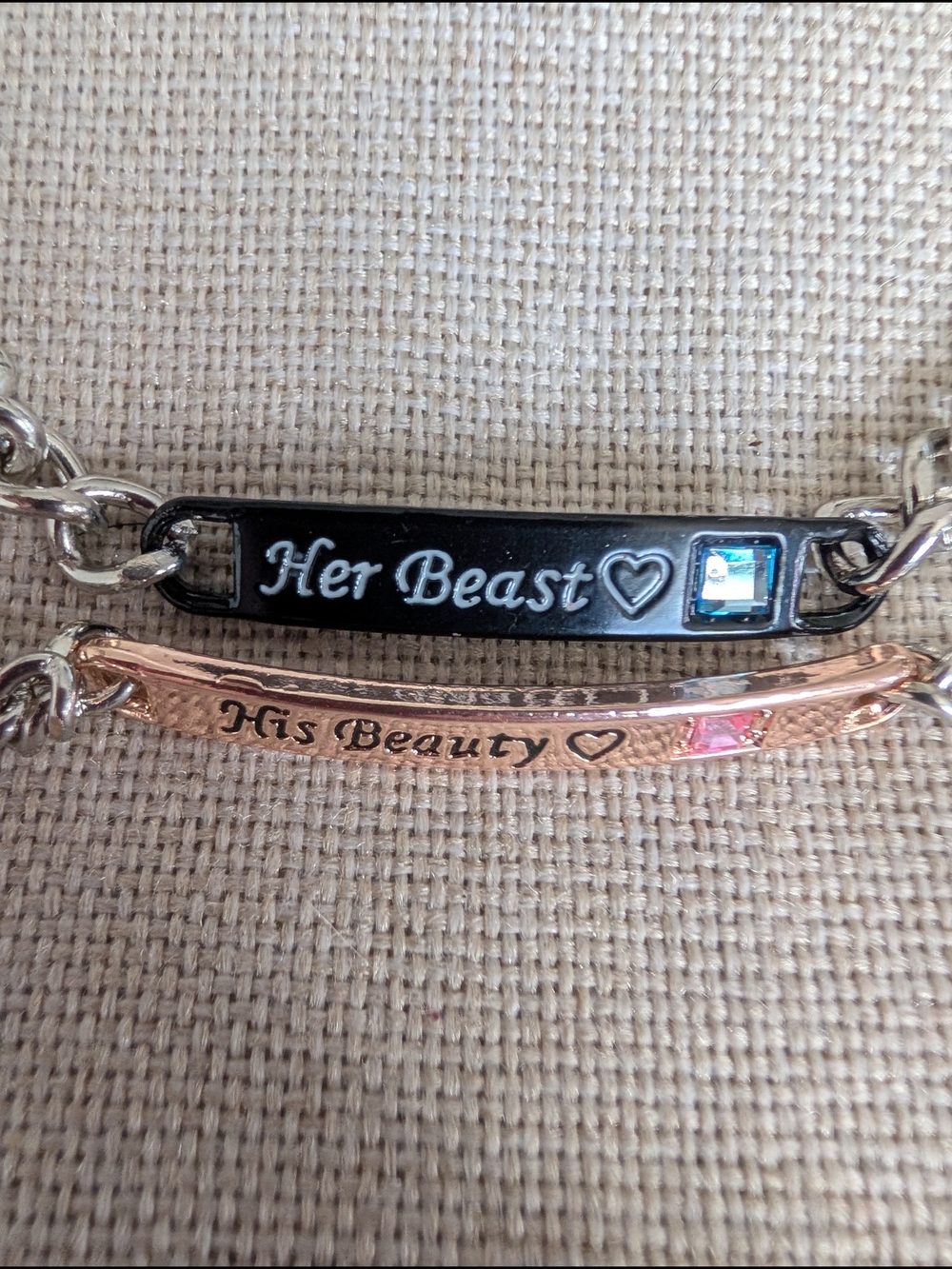 Her Beast and His Beauty Matching Couples Bracelet Set - Black & Rose Gold